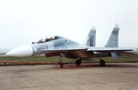 389 @ EGQL - Su-27B Flanker from Kubinka Air Base on display at the 1992 RAF Leuchars Airshow. - by Peter Nicholson