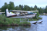 N1802R @ LHD - 1974 Cessna A185F, c/n: 18502518 on Lake Hood - by Terry Fletcher