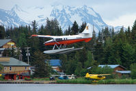 N104BM @ 5BL - 1956 Dehavilland DHC-3, c/n: 118 of Bald Mountain Air about to land on Homer Beluga Lake - by Terry Fletcher