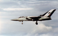 ZE339 @ EGQS - Tornado F.3 of RAF Leeming's 25 Squadron, wearing the 1992 season's display colours, on final approach to RAF Lossiemouth in the Summer of 1992. - by Peter Nicholson