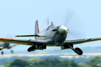 G-ASJV @ EGSU - 400mm and 1/60 sec resulted in this dynamic picture. Seen during the Flying Legends 2008. - by Joop de Groot
