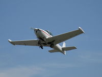 N91689 @ SZP - 1946 North American NAVION, Continental E-225 upgrade. Pilot/plane come from WHP each First Sunday to give Young Eagles Flight rides, takeoff climb Rwy 22, gear in transit. Young Eagles aboard. - by Doug Robertson