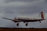 G-AMPY @ EGFH - Intra Airways Douglas Dakota departing Runway 22 in the late 1970's. - by Roger Winser