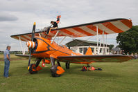 N707TJ @ X5FB - Boeing PT-17 Kaydet being re-fuelled by the 'wing walker' at Fishburn Airfield in July 2010. - by Malcolm Clarke