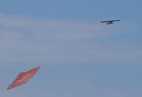 N96920 - An old Taylorcraft struggles against the wind as it tows a giant banner over Cape Cod. - by Daniel L. Berek
