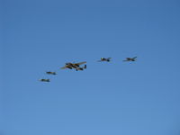 N595JF @ CMA - Four Nanchang China CJ-6As- N147M, N556TR, N9278F and N595JF led in formation flight by N30801 TB-25N 'Executive Sweet'  - by Doug Robertson