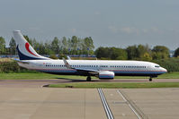 OE-ILX @ EGGW - Global Austria's Boeing 737-8DR BBJ2, c/n: 32777/882 at Luton - by Terry Fletcher