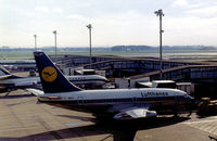 D-ABEY @ LHR - Boeing 737-130, named Worms, of Lufthansa at the terminal at Heathrow in February 1974. This aircraft was later hijacked at Fiumicino Airport, Rome on December 17, 1974. - by Peter Nicholson