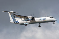 G-JEDV @ EGNT - Bombardier DHC-8-402 on finals to 07 at Newcastle Airport in August 2010. - by Malcolm Clarke