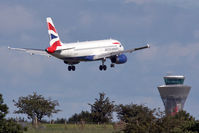 G-EUUB @ EGNT - Airbus A320-232 on short finals to 07 at Newcastle Airport in August 2010. - by Malcolm Clarke