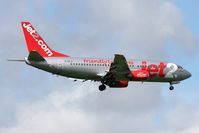 G-CELA @ EGNT - Boeing 737-377 on finals to runway 07 at Newcastle Airport in August 2010. - by Malcolm Clarke