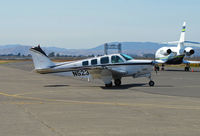 N523C @ KAPC - Framed by Napa River RR bridge this beautifully-maintained 1998 A36 on arrival from KPOC (Brackett Field Airport, La Verne, CA) - by Steve Nation