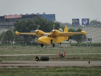 N45PV @ POC - Touching down on runway 26L - by Helicopterfriend