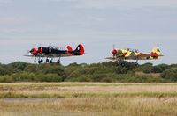 G-CBRH @ EGFH - G-CBRH leading G-YFUT and G-BVVA in a formation takeoff. - by Roger Winser
