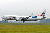 OK-TVB @ LOWL - Travel Service  (Fly to Prague special colours) Boeing B737-8CX landing in LOWL/LNZ - by Janos Palvoelgyi