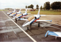 4355 @ EGVA - L-39C Albatros with others of the White Albatros display team of the Slovak Air Force on the flight-line at the 1993 Intnl Air Tattoo at RAF Fairford. - by Peter Nicholson