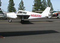 N5823U @ KPVF - Locally-based all white 1970 Piper PA-28-140 taxis @ Placerville, CA - by Steve Nation