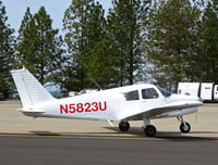 N5823U @ KPVF - Locally-based all white 1970 Piper PA-28-140 taxis @ Placerville, CA - by Steve Nation