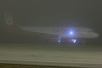 D-ABDB @ EDDL - foggy night, just switching the engines of due the bad conditions - by Jeroen Stroes