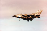 ZA395 @ EGQS - Tornado GR.1A of 2 Squadron on final approach to Runway 23 at RAF Lossiemouth in September 1990. - by Peter Nicholson
