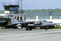 XZ103 @ EGYC - A Jaguar fitted with the Vicon Joint recconaissance pod leaves the flightline for yet another mission.