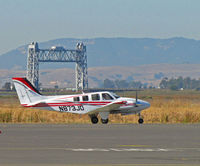 N873JD @ KAPC - Napa River RR Bridge says good by to Raytheon 58 with JAL titles (JAL ended 30+ year contract with IASCO at end of Oct 2010) @ Napa County Airport, CA - by Steve Nation