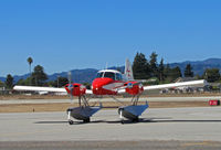 N34DA @ KWVI - Head on shot of Float-equipped 1958 Piper PA-23-160 from San Andreas, CA turning onto parking ramp @ 2010 Watsonville Fly-in - by Steve Nation