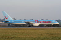 G-OOBJ @ EGGW - Thomson B757 taxying to RW26 - by Chris Hall