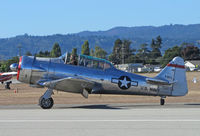 N3269G @ KWVI - Mostly brushed aluminum North American SNJ-5 with U.S. Navy titles and red tail band taxiing @ 2010 Watsonville Fly-In - by Steve Nation