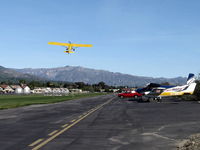 N3042M @ SZP - 1947 Piper PA-12 SUPER CRUISER, Lycoming O-360 180 Hp upgrade operated uncowled (field approval), Restricted class, banner tow pickup-missed at Rwy 04R grass - by Doug Robertson