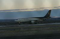 N129UP @ KBIL - UPS Airbus A300 gaining speed