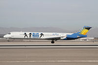 N408NV @ LAS - Wearing promotions for The Blue Man Group which is a permanent show at The Ventian - by Duncan Kirk