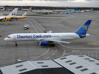 G-JMCF @ EGCC - Thomas Cook. G-EOMA, G-OZBT, G-DAJS, G-MAJS,G-LSAA, G-LSAC, G-LSAJ, G-FDZR, G-FDZG, G-PJLO G-EZTD, EI-SLH, C-FEAK and 2 B757s behind - by Manxman