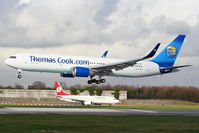 G-DAJC @ EGCC - Thomas Cook B767 making an emergency landing with a problem with its flaps - by Chris Hall