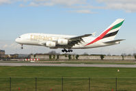 A6-EDJ @ EGCC - Emirates' 2006 Airbus A380-861, c/n: 009 landing at Manchester (UK) - by Terry Fletcher