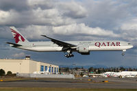 A7-BAN @ KPAE - KPAE Boeing WD885 returns to KPAE 16R from the paint shop at KPDX (The second 747-8I is outside tha paint shop behind the AF 777)