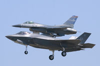 07-0745 @ NFW - F-35A 07-0745 (AF-07) along with F-16C 84-1234 chase plane, landing at NASJRB Fort Worth - by Zane Adams