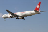 TC-JJC @ KORD - Turkish Airlines Boeing 777-35RER, THY5 arriving from LTBA (Istanbul - Ataturk Int'l), RWY 28 approach KORD. - by Mark Kalfas