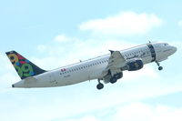 TS-ING @ EBBR - Afriqiyah Airways A320 taking off from Brussels airport.. The aircraft was actually operated by Nouvelair Tunisie.