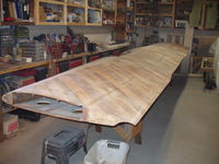 N3057K - Repairs completed, divits filled, wing sanded ready for epoxy varnish.