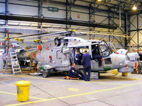 XZ698 @ EGDY - inside Hangar 13, 815 NAS, maintenance hangar, 'HMS Sutherland' on the nose - by Chris Hall