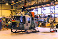 XZ180 @ EGDY - inside Hangar 9, 847 Sqdn, Commando Lynx unit - by Chris Hall