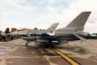 E-598 @ MHZ - F-16A Falcon of Eskradille 730 of the Royal Danish Air Force based at Skrydstrup on display at the 1995 RAF Mildenhall Air Fete. - by Peter Nicholson
