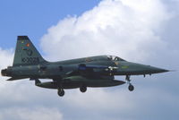 K-3028 @ EHTW - NF-5A fighter of 315 sqn of the Royal Netherlands Air Force over Twente air base. It been repainted in a two-tone grey colour scheme and is carrying dummy Sidewinder missiles. - by Henk van Capelle