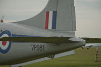 G-DHDV @ EGHR - Shot of tail to show G-DHDV and VP981