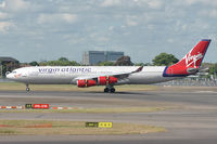 G-VSEA @ EGLL - Applying reverse thrust on r/w 27R