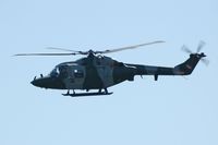 XZ192 @ EGFH - Royal Marines Lynx of 847 NAS. Flyby over Runway 10 after visiting RAF Pembrey Sands Air Weapons Range (EGOP). - by Roger Winser