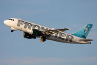 N927FR @ LAX - Frontier Airlines Flip the Bottlenose Dolphin N927FR (FLT FFT414) climbing out from RWY 25R en route to Denver Int'l (KDEN). - by Dean Heald