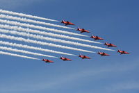 XX308 @ EGGP - The Red Arrows performing a flypast at Liverpool Airport - by Chris Hall
