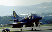 154177 @ RDG - A-4F Skyhawk Blue Angels number 2 on the flight-line at the 1976 Reading Airshow. - by Peter Nicholson